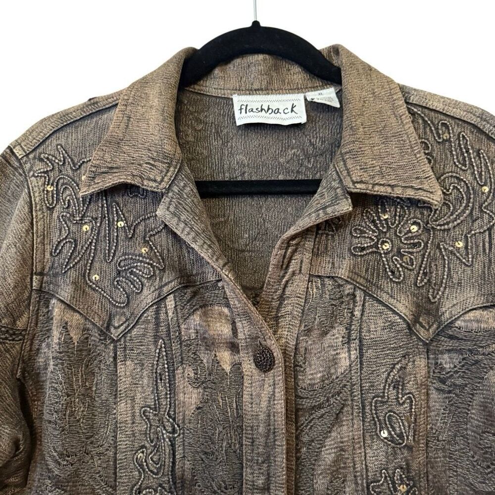 Flashback Jacket Copper Embroidered Sequined Crochet Trim Size XL Western, Goth - Picture 2 of 16